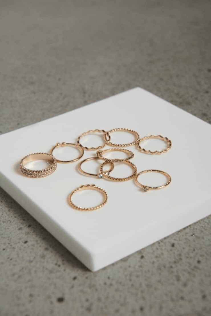 10-Pack Delicate Gem & Pearl Rings Gold  large