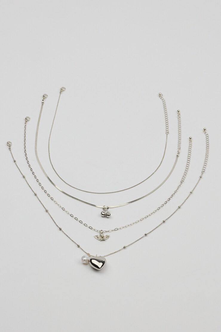 Set of 4 Angel and Cherry Pendant Necklaces, Silver, large