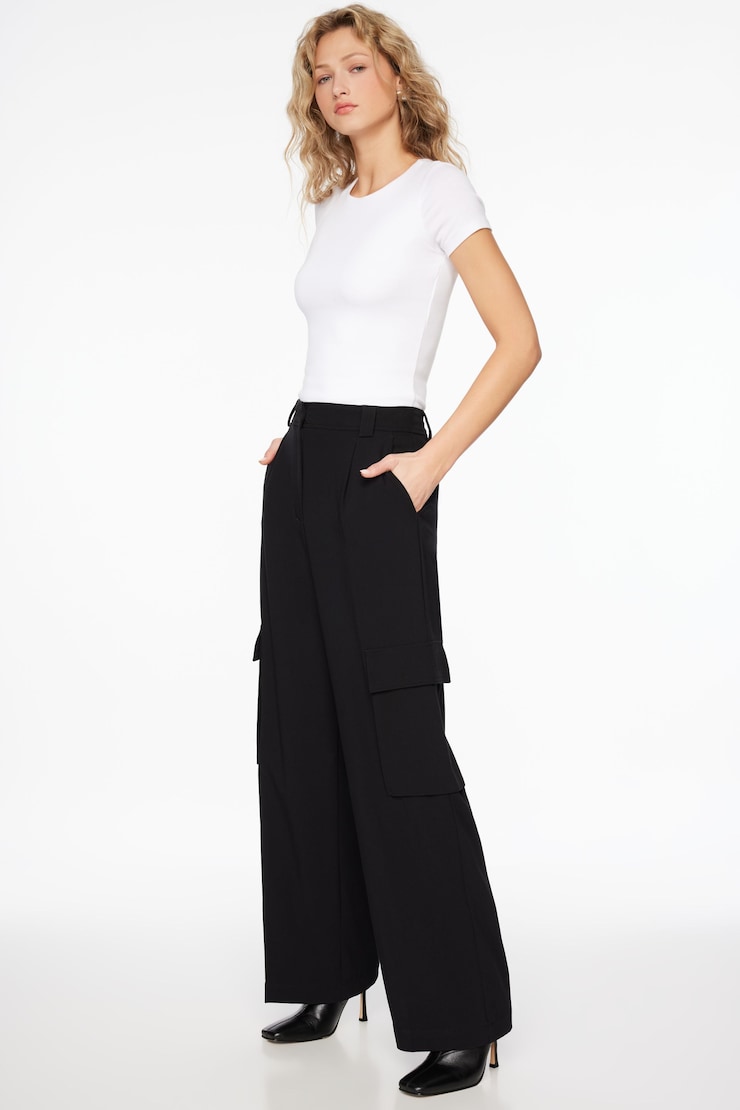 Pantalon cargo à jambe large Gemma Noir encre large