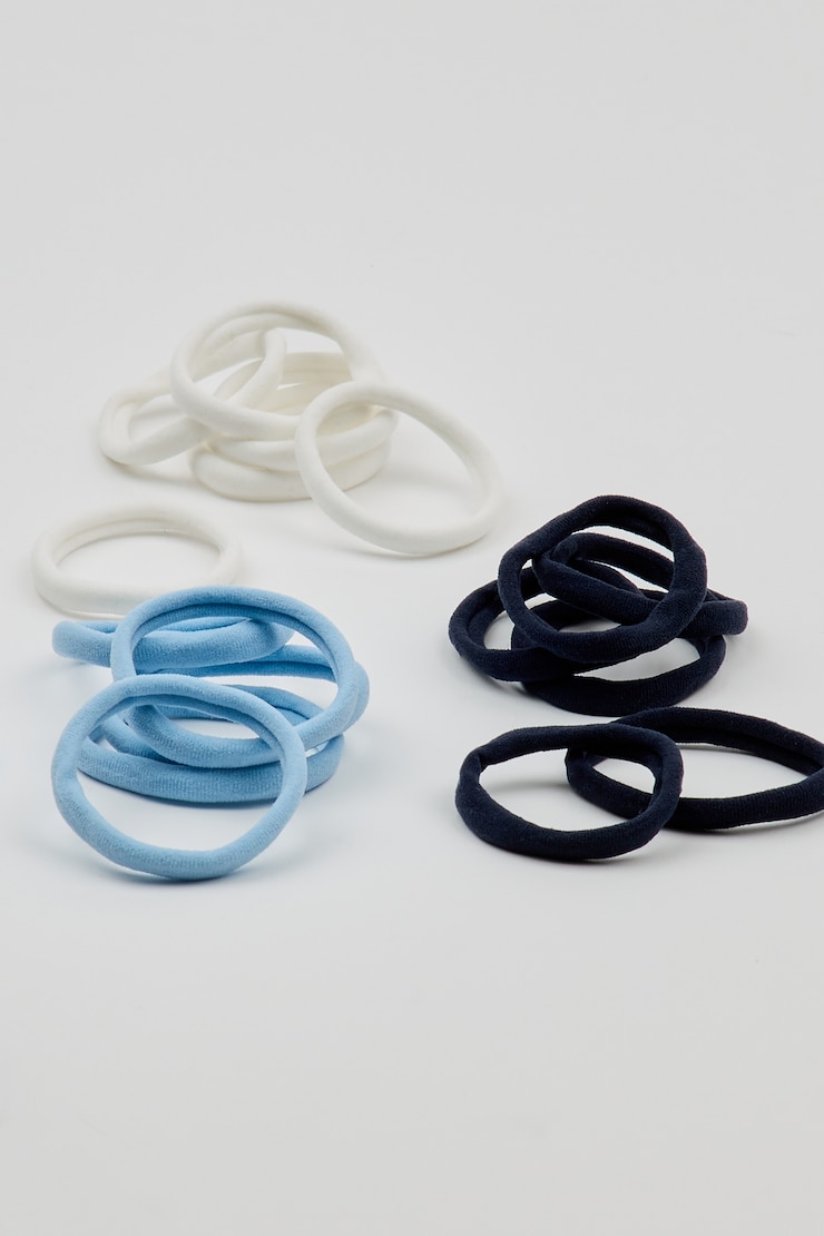 Pack of 18 Seamless Hair Elastics, White/Baby Blue/Mariana Blue, large
