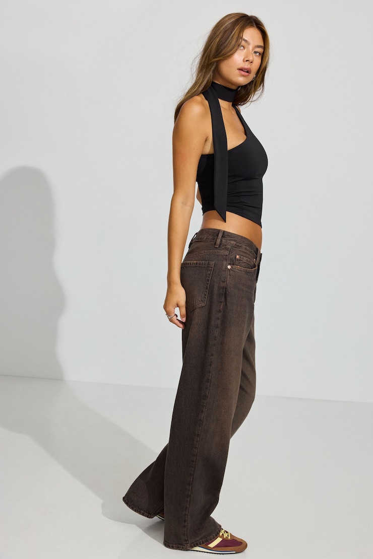 Low Rise Baggy Jeans, Washed Brown, large