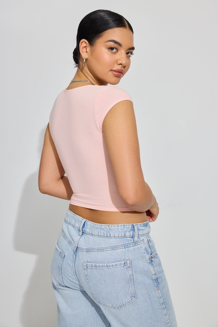 Portia Square Neckline Tee, Chalk Pink, large