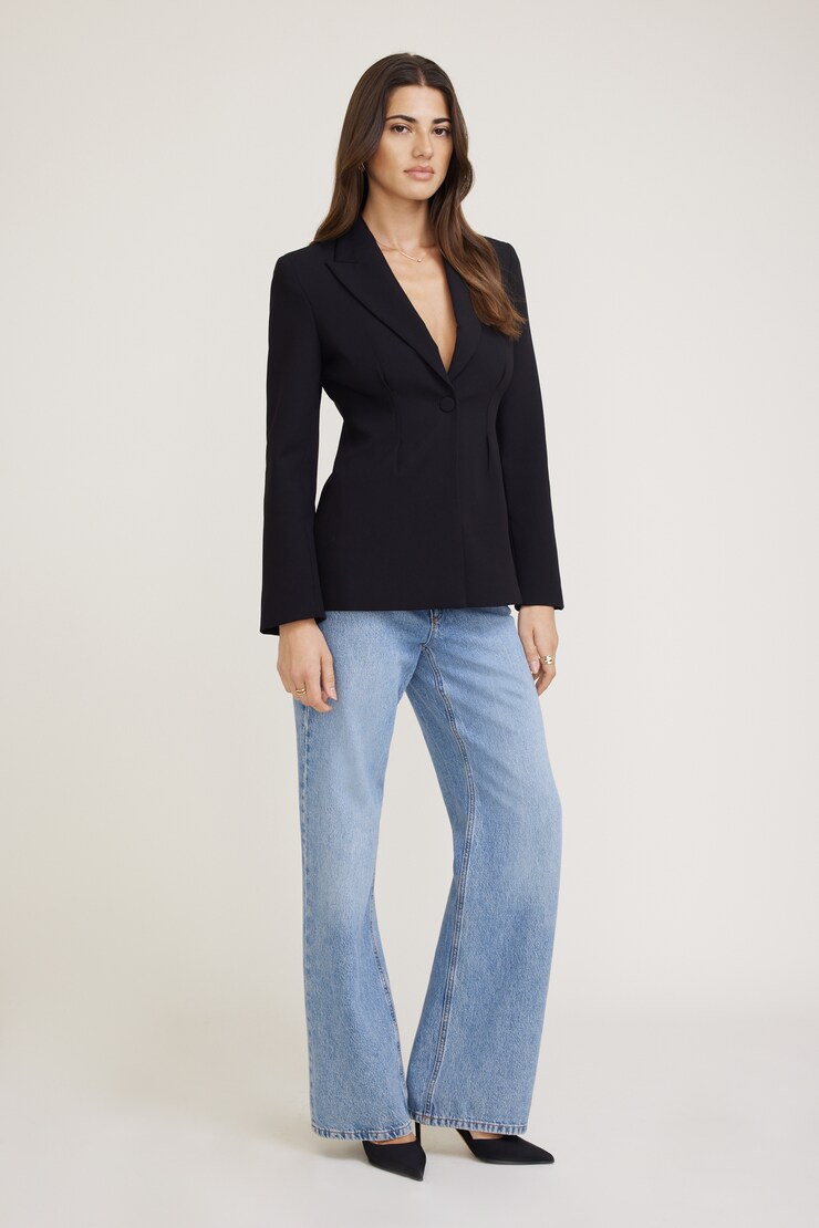 Fitted Single Button Blazer Jet Black large