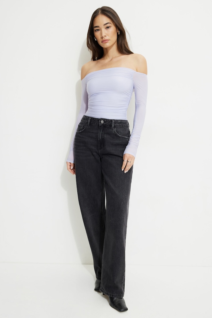 Ruched Off Shoulder Jersey Bodysuit Cosmic Sky large