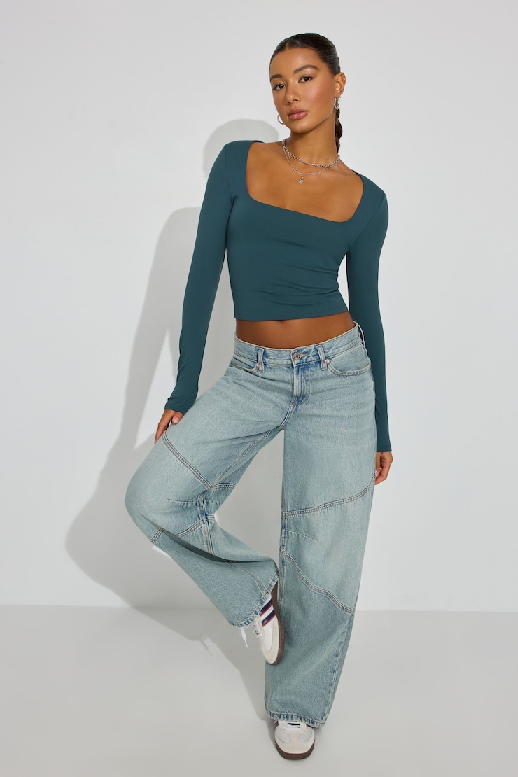 Addison Square Neck Top, True Teal, large