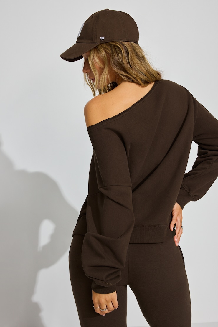 SoftTerry Off Shoulder Sweatshirt, Armadillo Brown, large