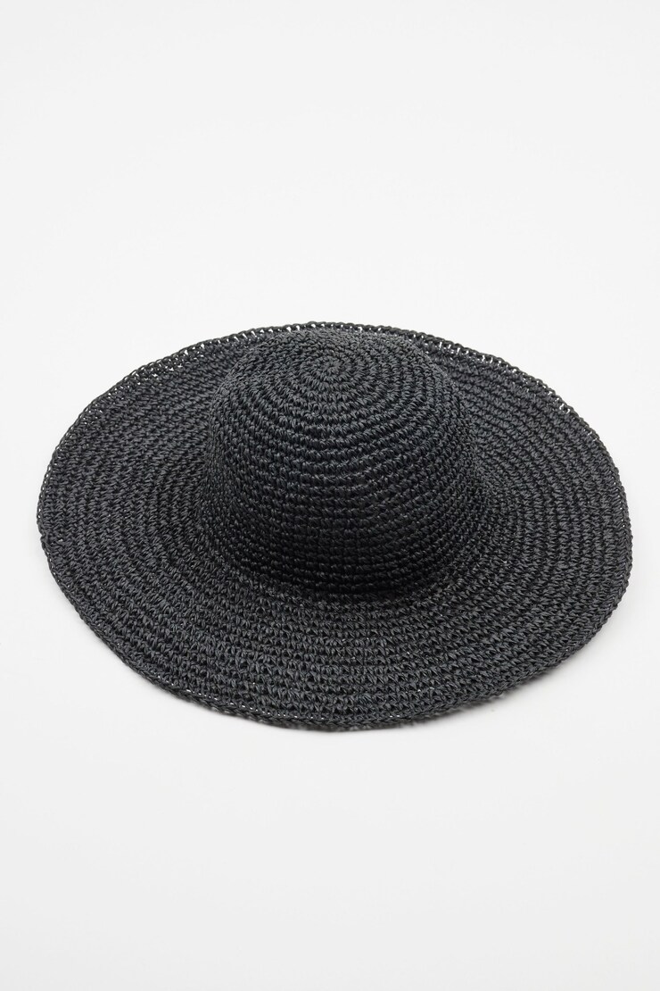 Straw Bucket Hat Jet Black  large