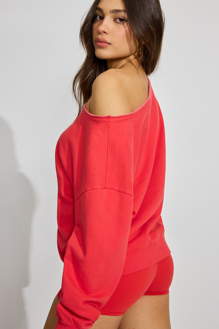 SoftTerry Off Shoulder Sweatshirt, Tomato Puree Red, large
