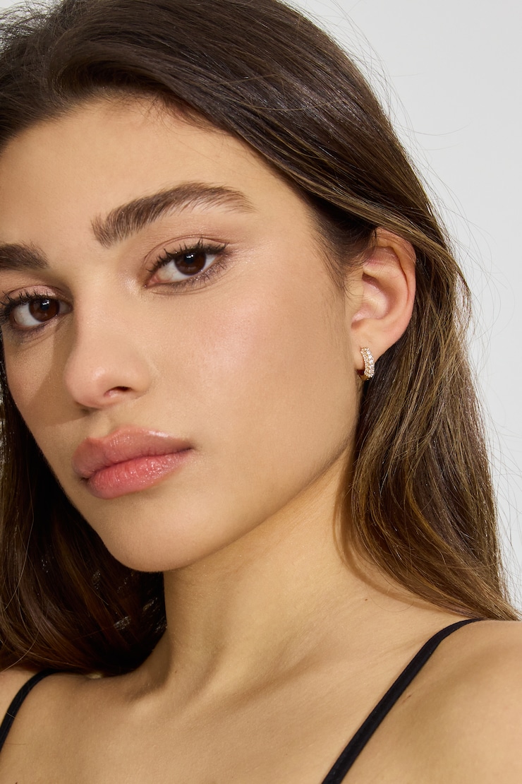 3 Pack Gem Stud & Hoop Earrings, Clear/Gold, large