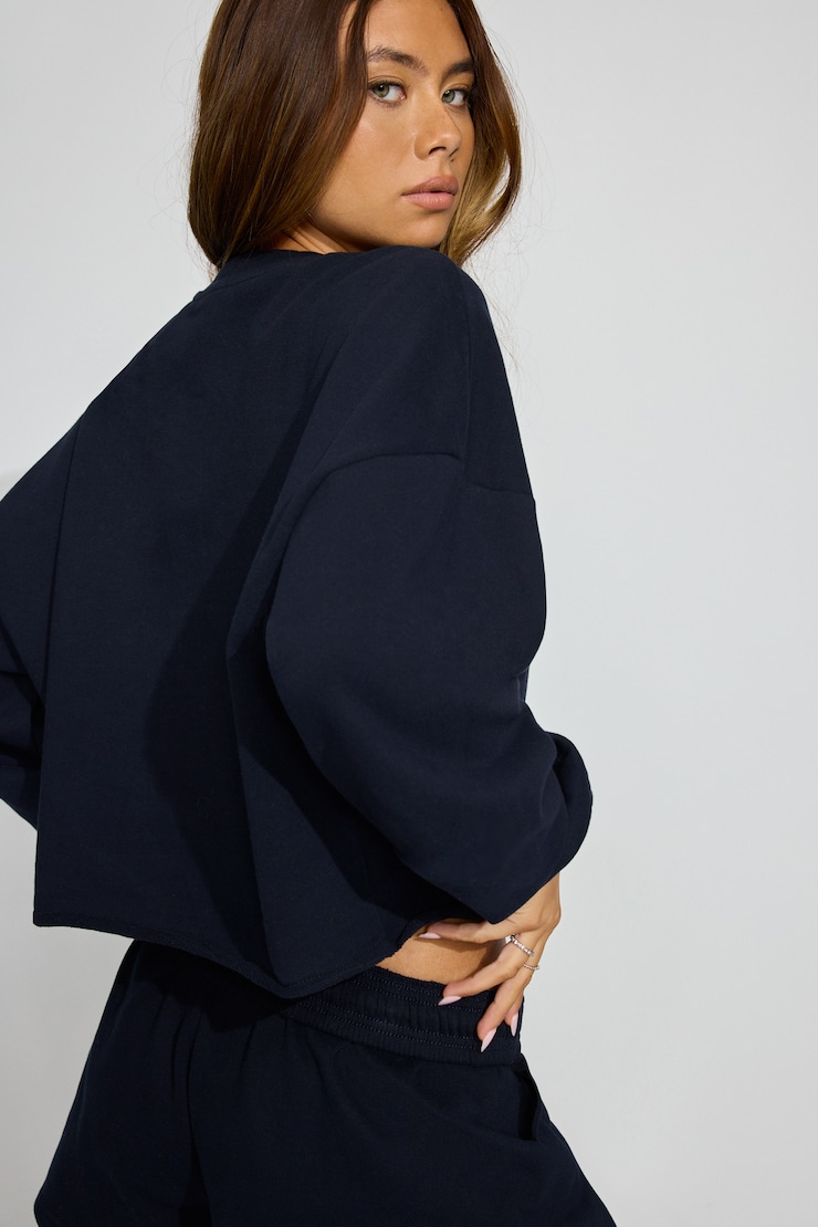 Sweatshirt SoftTerry à col rond et ourlet coupé, Bleu Mariana, large