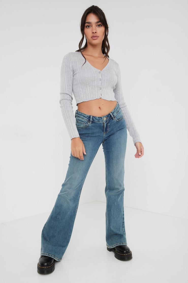 Long Sleeve Cropped Cardigan, Grey , large