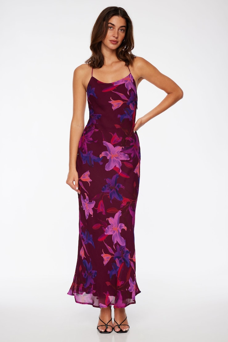 Open Back Slip Maxi Dress Dark Mauve Floral large