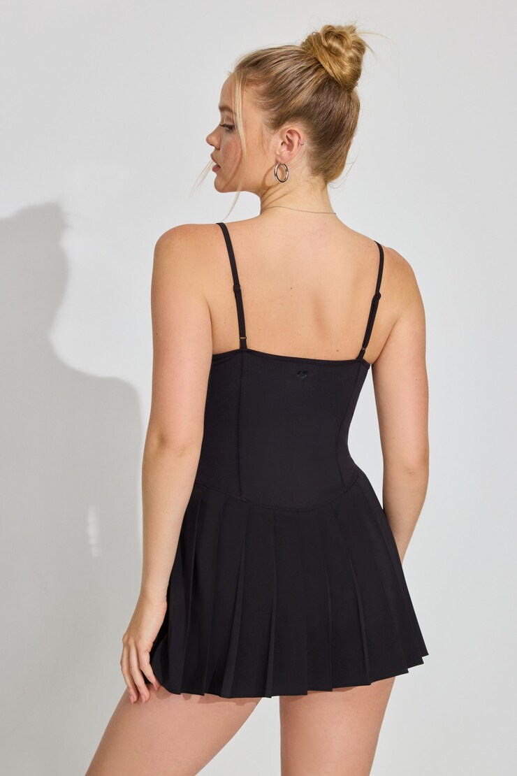 Active Pleated Skort Mini Dress, Jet Black, large