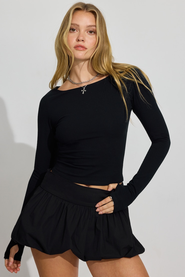 Open Back Long Sleeve Top, Jet Black, large