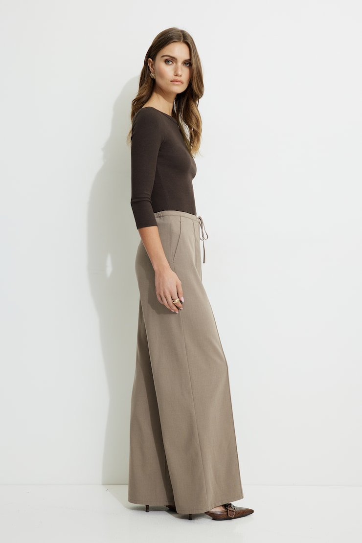 Drawstring Wide Leg Pants Chalet Brown Melange large