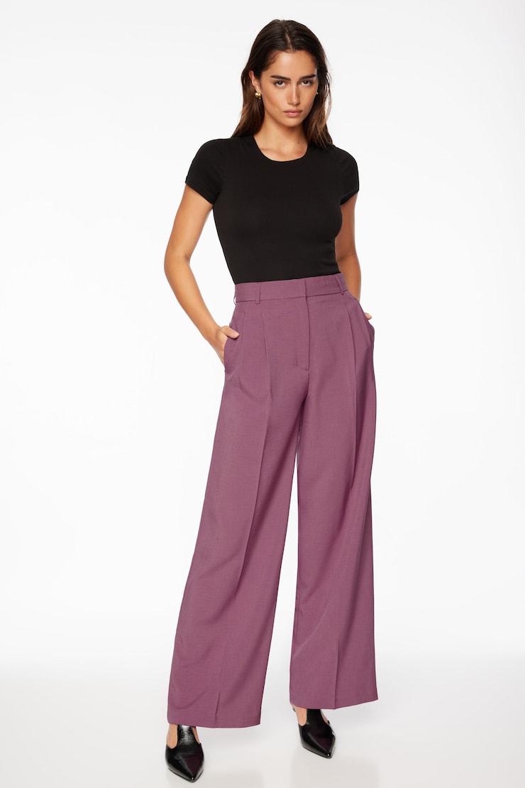 Eversleek | Ellie Pleated Wide Leg Pants Rose Violet Purple large