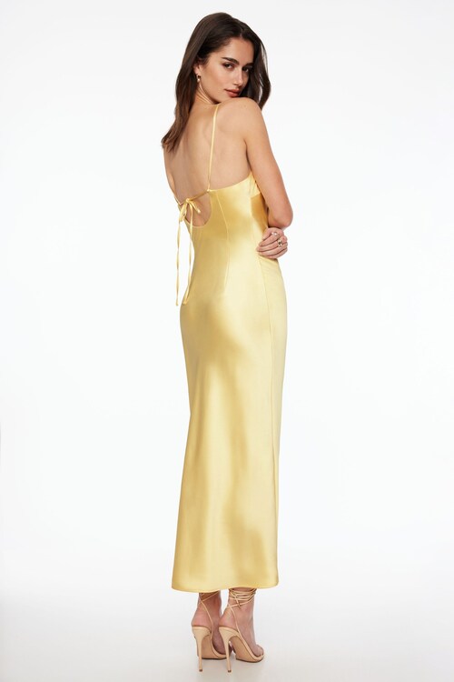 Adelia Satin Maxi Dress Yellow | Dynamite