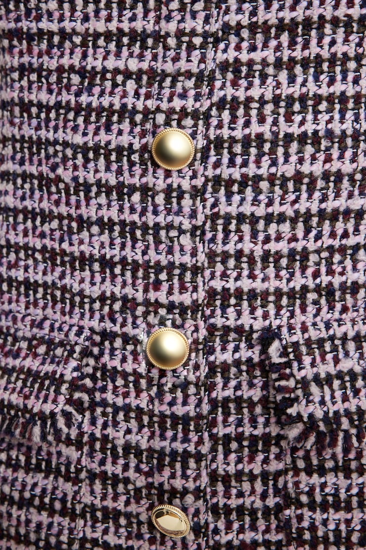 Buttoned Tweed Mini Dress Purple tweed large