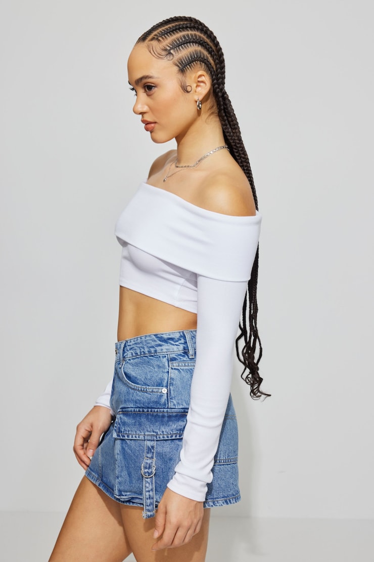 Kayla Foldover Off Shoulder Top, Bright White, large