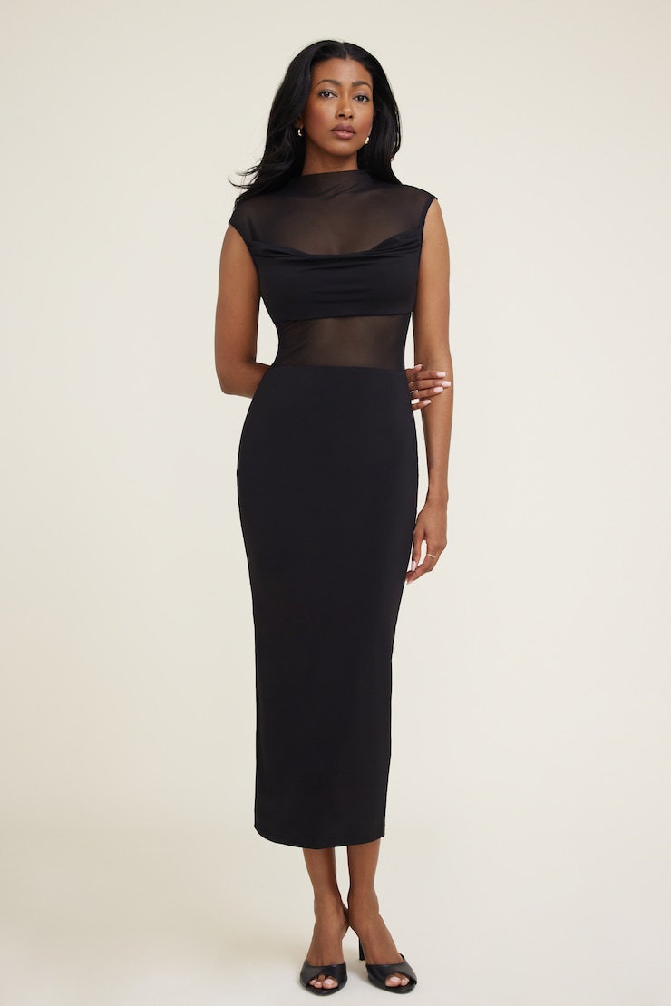 Sculpt Sheer Cowl Maxi Dress