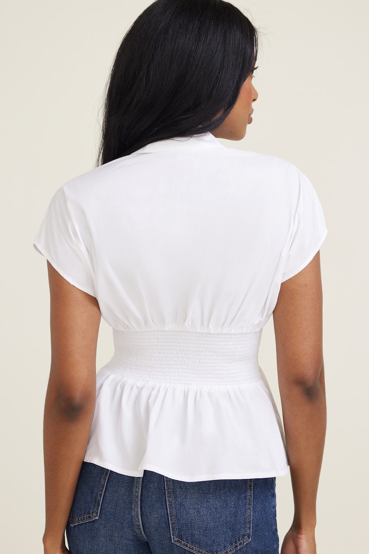 Smocked Waist Poplin Blouse