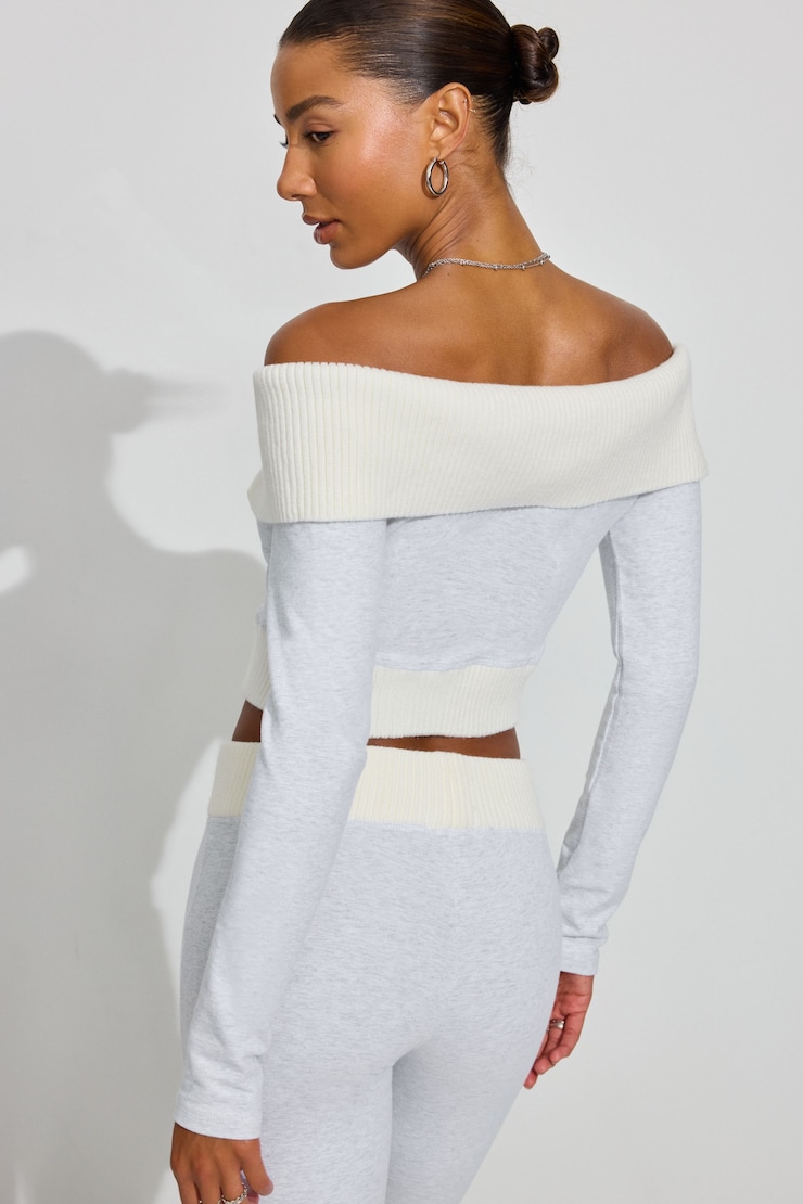 Combo Off Shoulder Zip Up, Spring Grey Mix/Cream, large