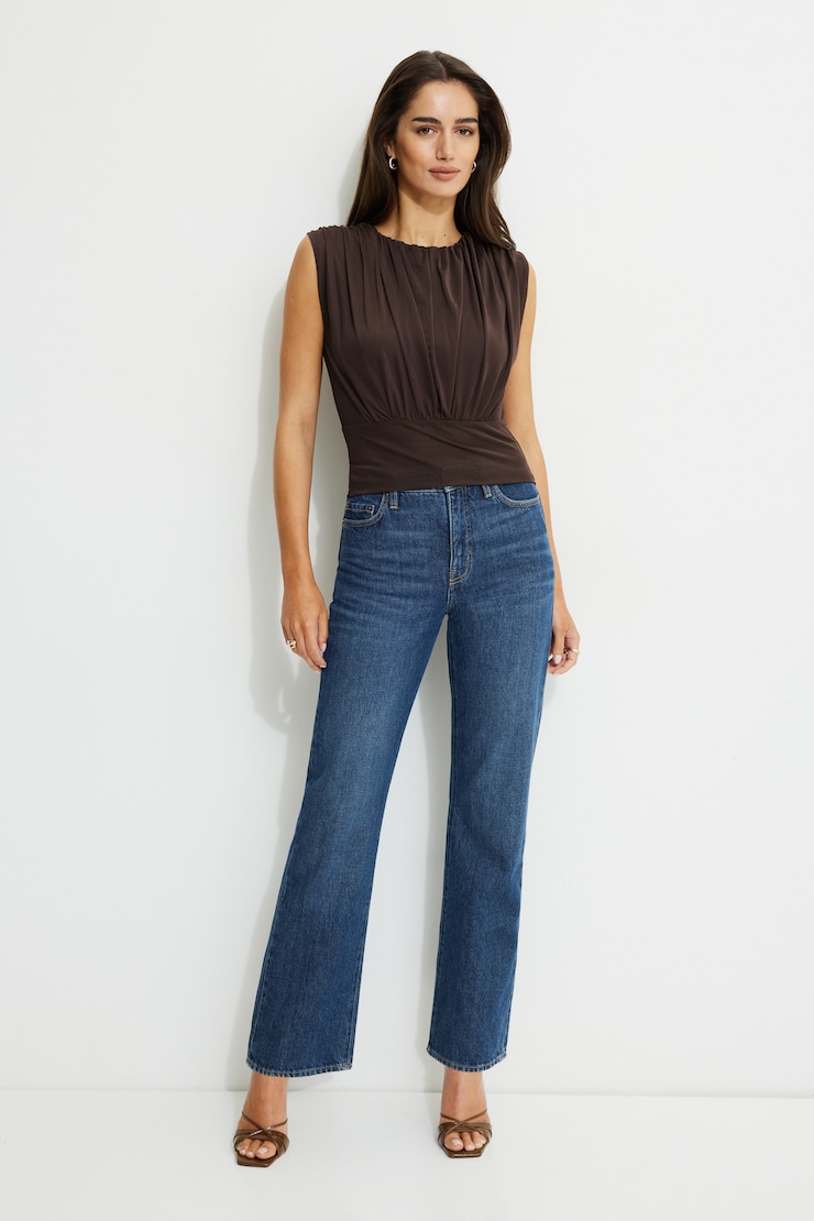 Cinched Mesh Top Java Brown large