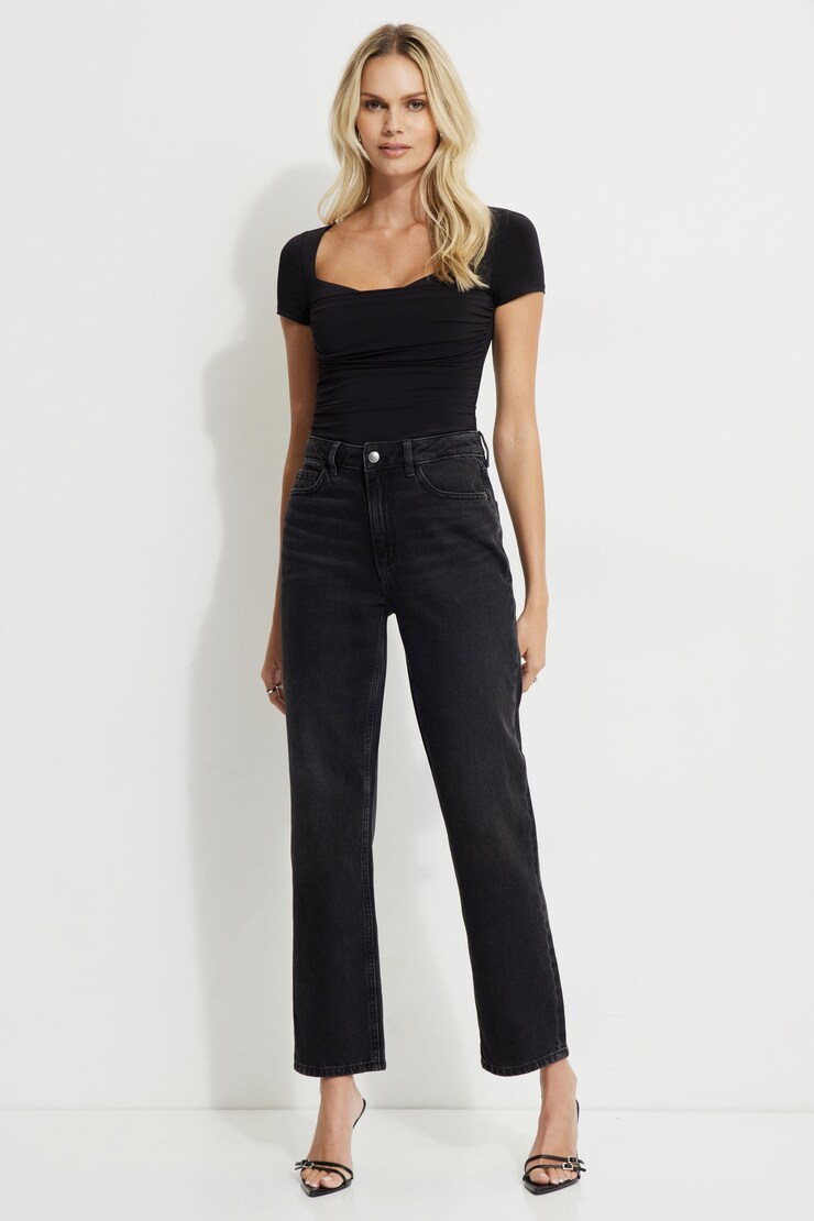 Shirred Sweetheart Bodysuit Jet Black large