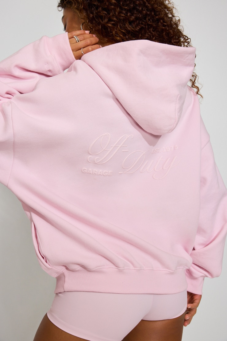UltraFleece Hoodie, Light Pink with "Off Duty" Art, large