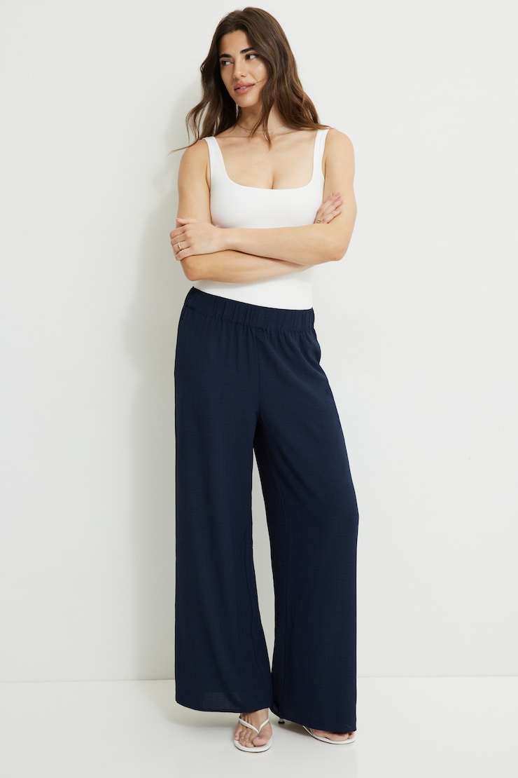 Wide Leg Pull On Pants Blue | Dynamite