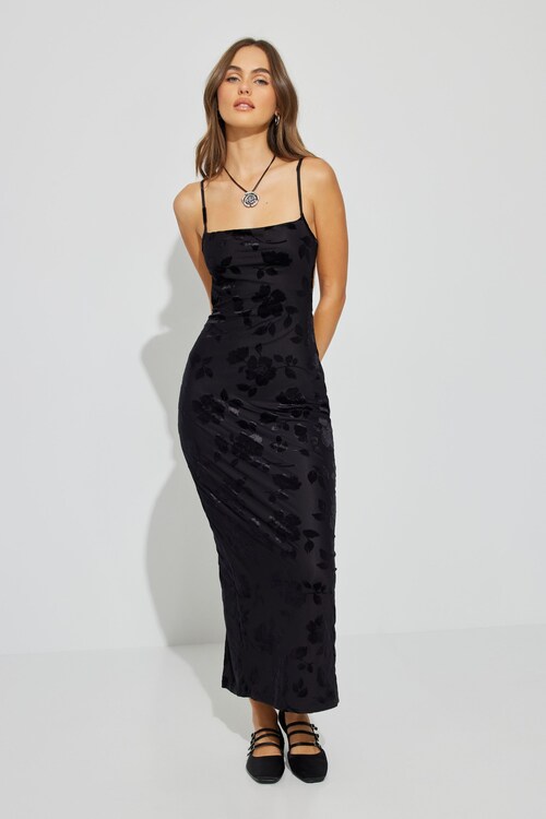 Burnout Cut Out Maxi Dress Black | Garage