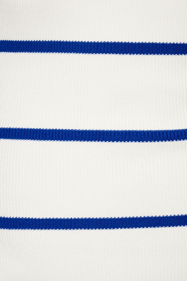 Open Back Halter Knit Mini Dress Snow White w/ Navy Stripes large