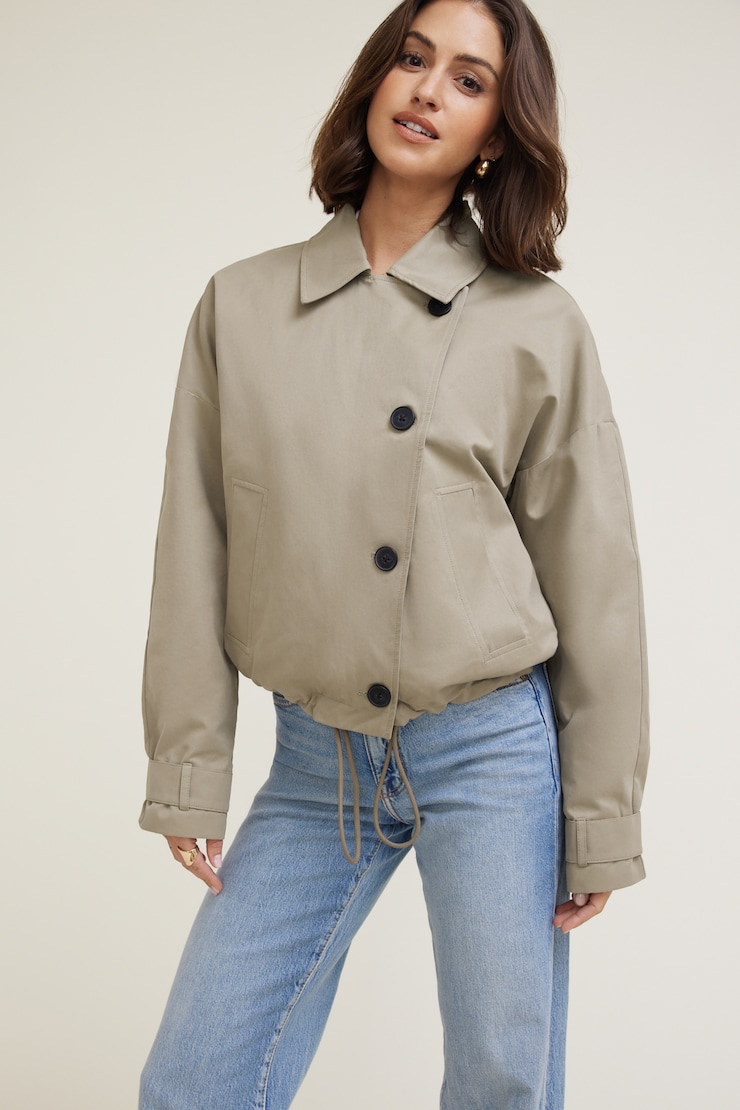 Asymmetric Short Trench Coat Desert Taupe large