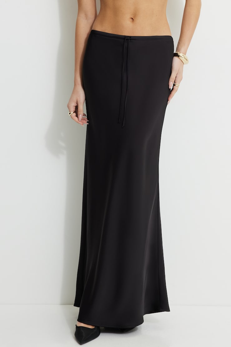Cary Satin Slip Maxi Skirt Jet Black large
