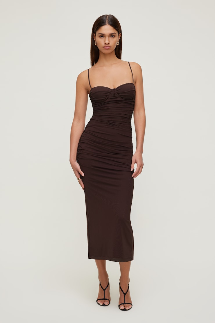 Mona Mesh Midi Dress Cherry Lacquer Burgundy large
