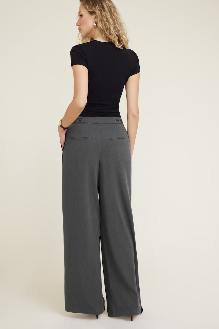 Pantalon plissé à jambe large Leni Mélange gris ancre large