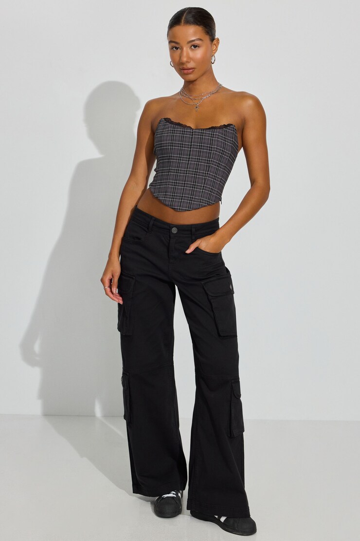 Lace Trim Strapless Bustier Gray | Garage