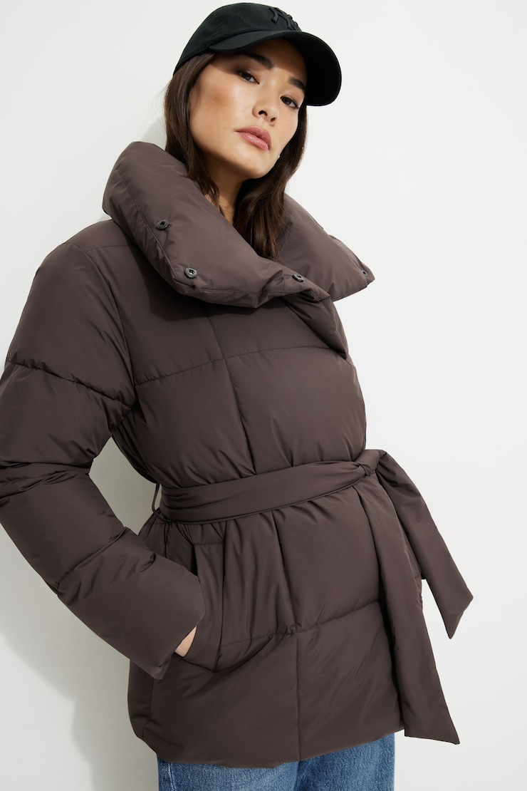 Belted Midi Puffer Jacket Java large