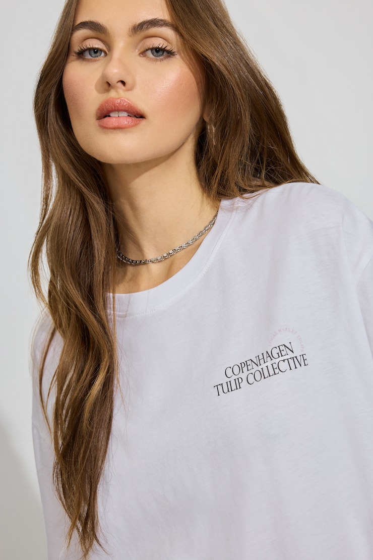 Ex Boyfriend Tee, Bright White with "Tulip Collective" Art, large