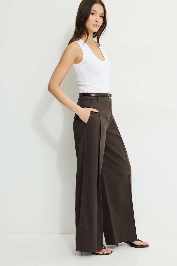 Pleated Wide Leg Pants Java Brown large