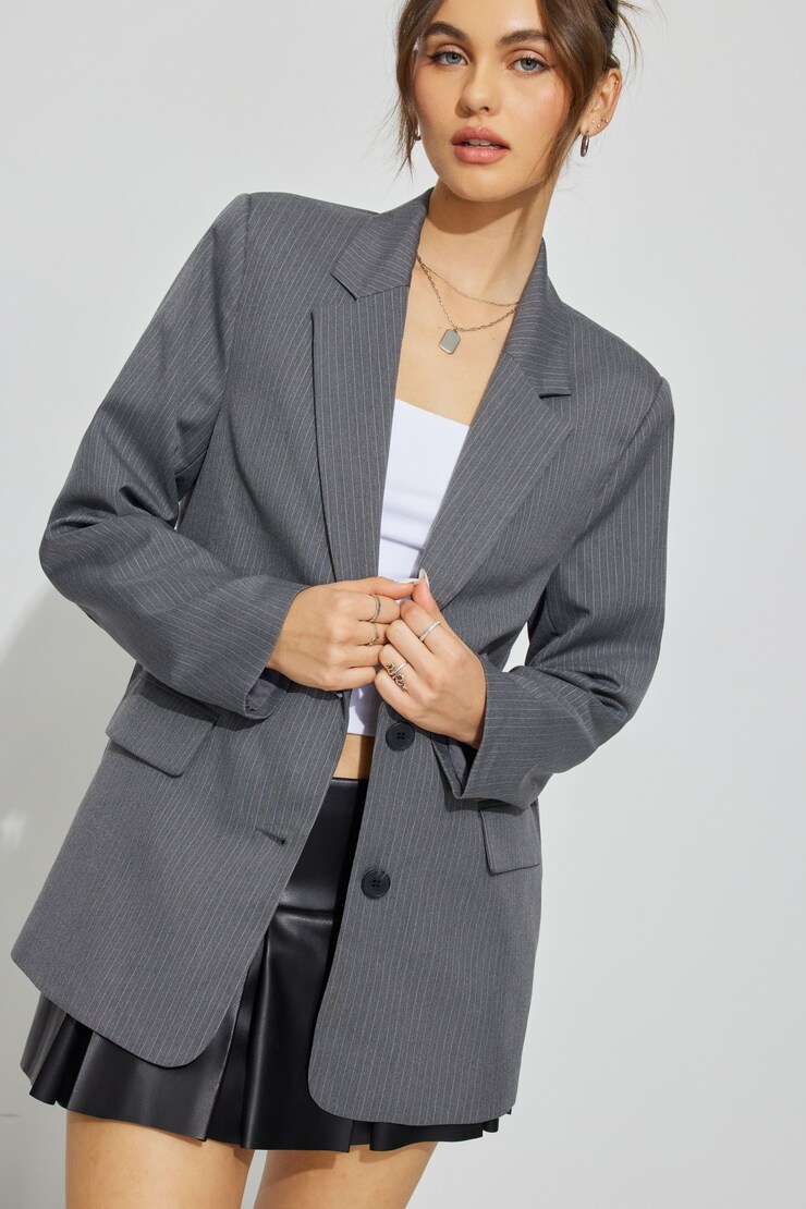 Pinstripe Blazer, Grey Melange Pinstripe, large