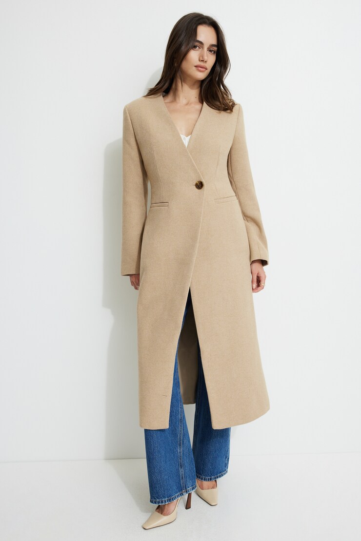 Manteau à boutonnage simple sans col Teinte beige large