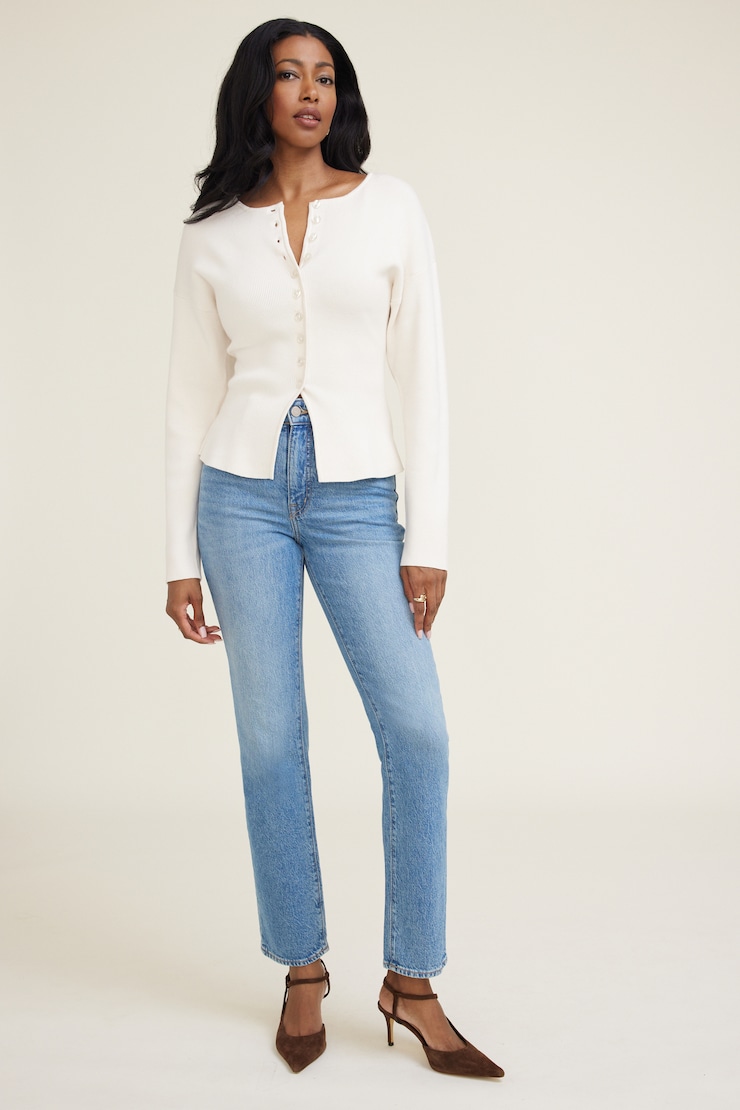 Fitted Drop Shoulder Cardigan Beige | Dynamite