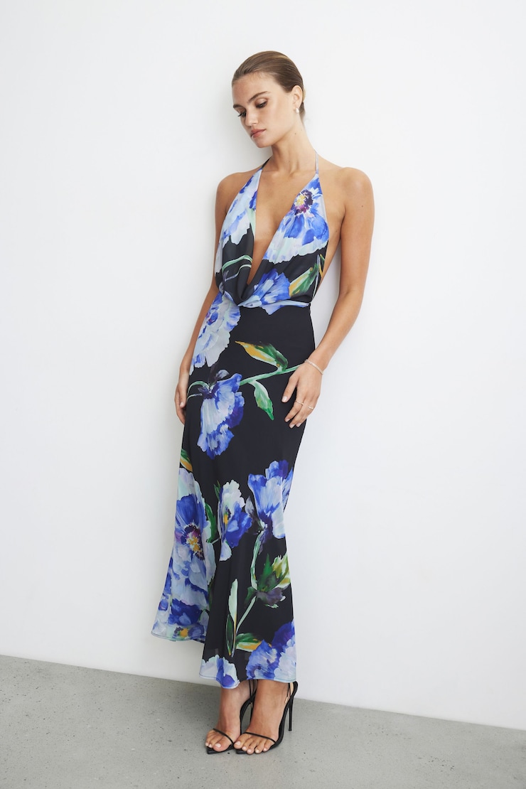 Deep Cowl Neck Maxi Dress Blue Violet large