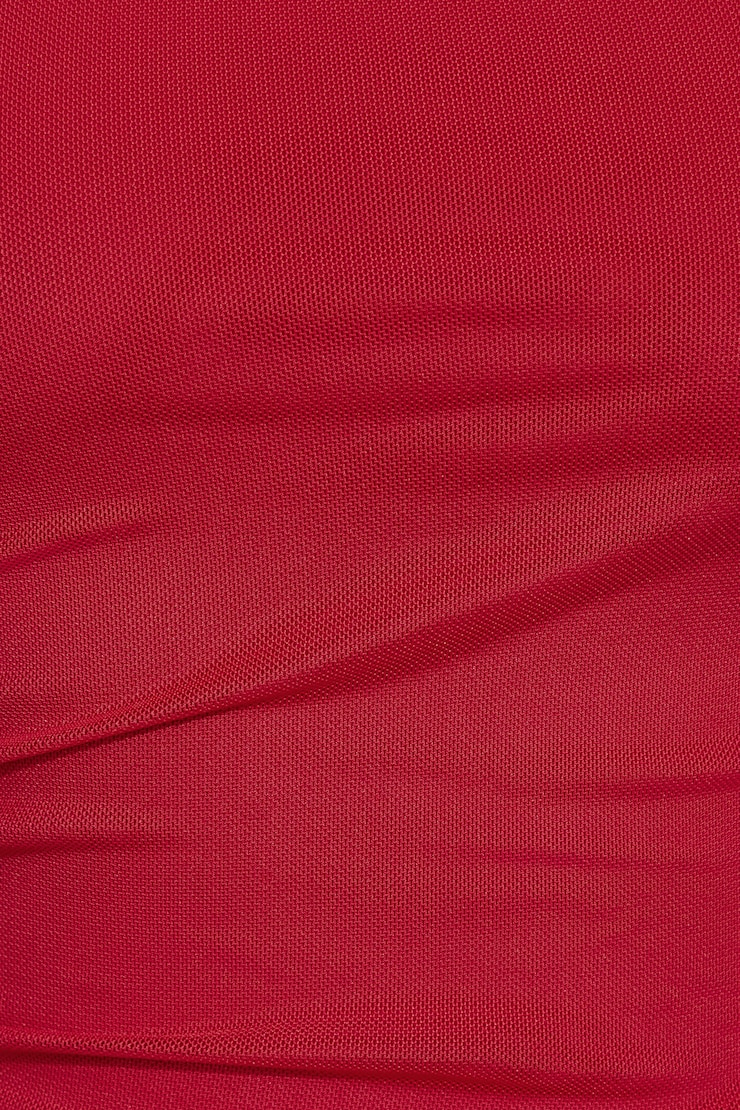 Mesh Ruched Tube Top, Jester Red, large