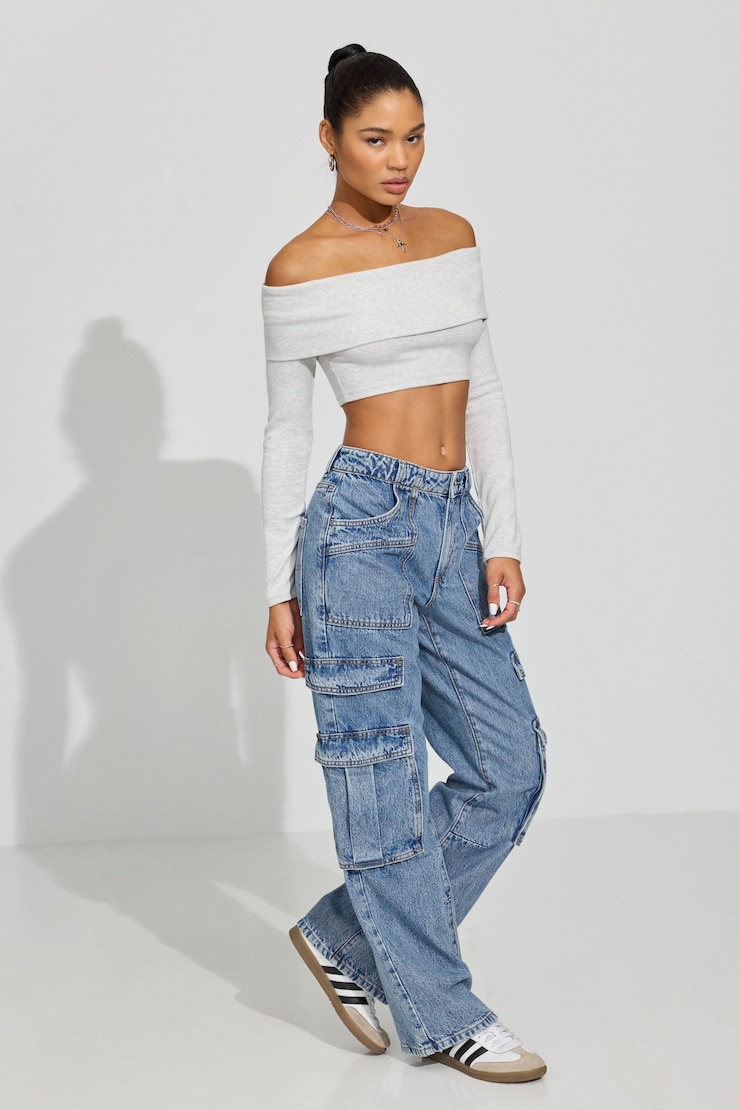 High Rise Wide Cargo Jeans, Dale Blue, large