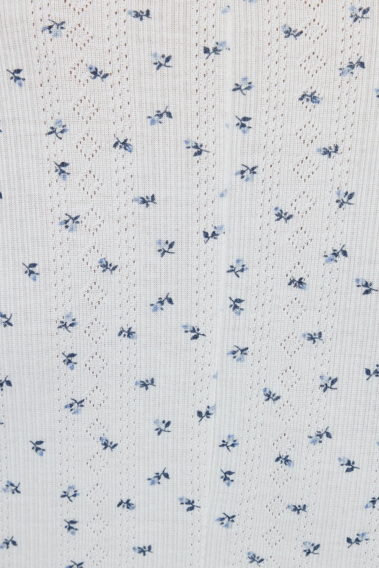 Pointelle Romper, White/Blue Ditsy Print, large