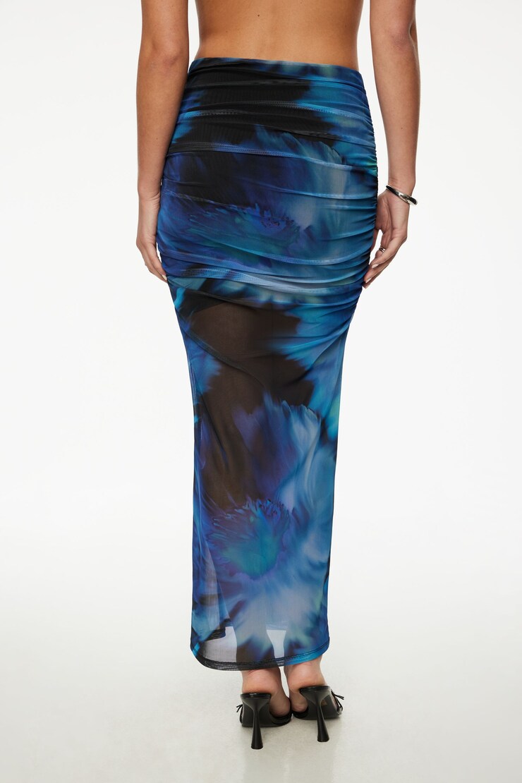 Draped Mesh Maxi Skirt Blue | Dynamite