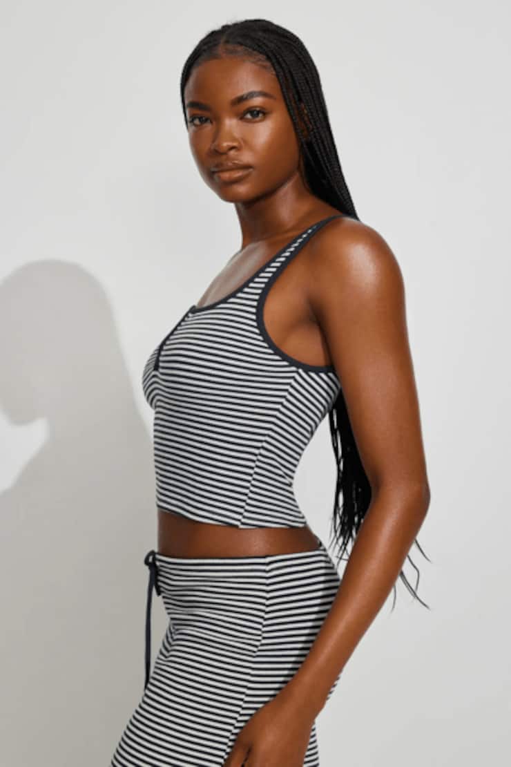 Waffle Henley Tank Top, Mariana Blue/Snow White Stripes, large