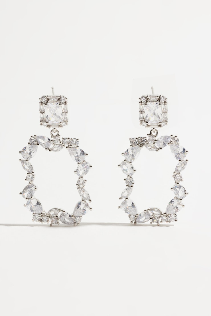 Oblong Gem Chandelier Earrings Clear/Silver large